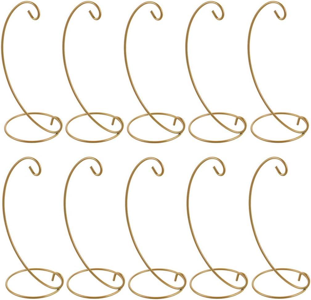 OwnMy Pack of 10 Ornament Display Stand Holder Iron Hanging Rack for Hanging Globe Air Plant Terrarium Witch Ball Bauble Home Party Craft (Golden Tone)