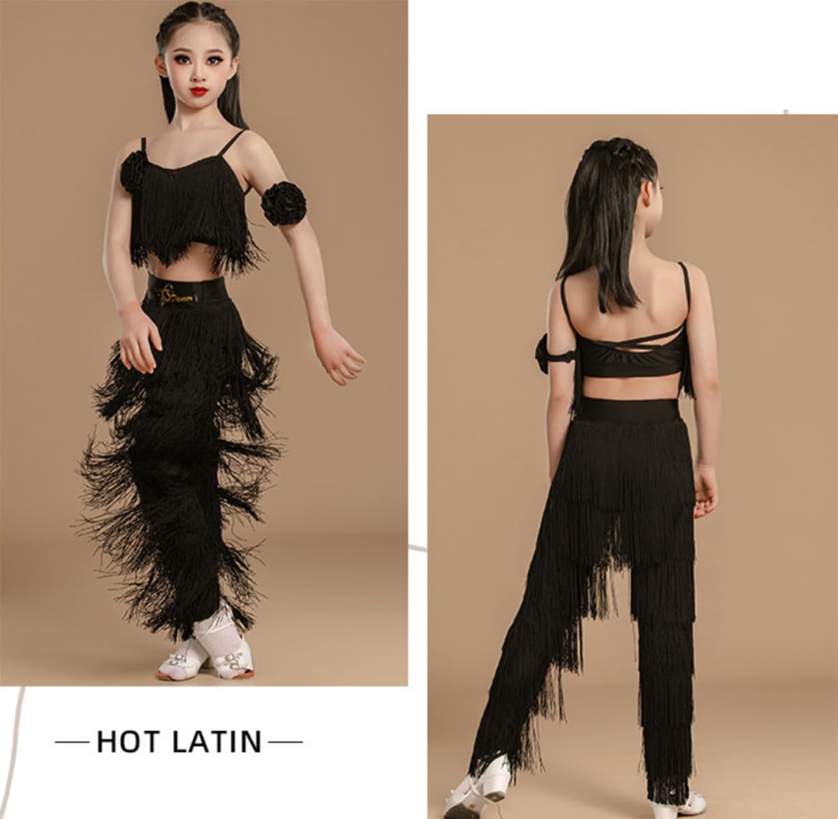 Vestido de Baile Latino de 2 Piezas para Niñas Camisola con Borlas Y Flecos Conjunto de Atuendos para Baile de Salón Vestidos de Práctica de Tango Y Salsa Vestidos de Competición de Salsa Y Baile de