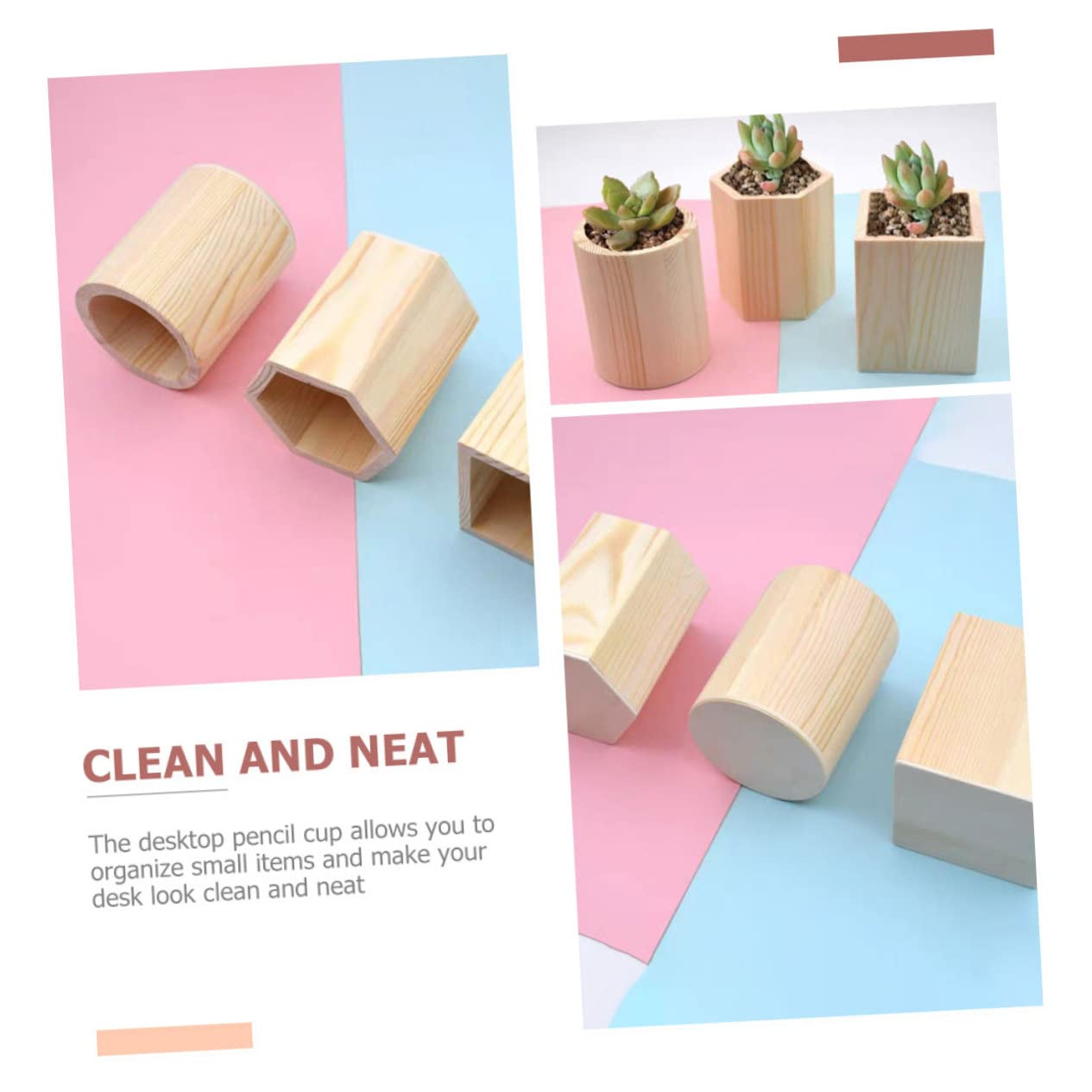 Operitacx 6 Piezas Portalápices de Madera Organizador de Escritorio para Papelería y Decoración de Plantas Suculentas Soporte Resistente y Personalizable para Oficina y