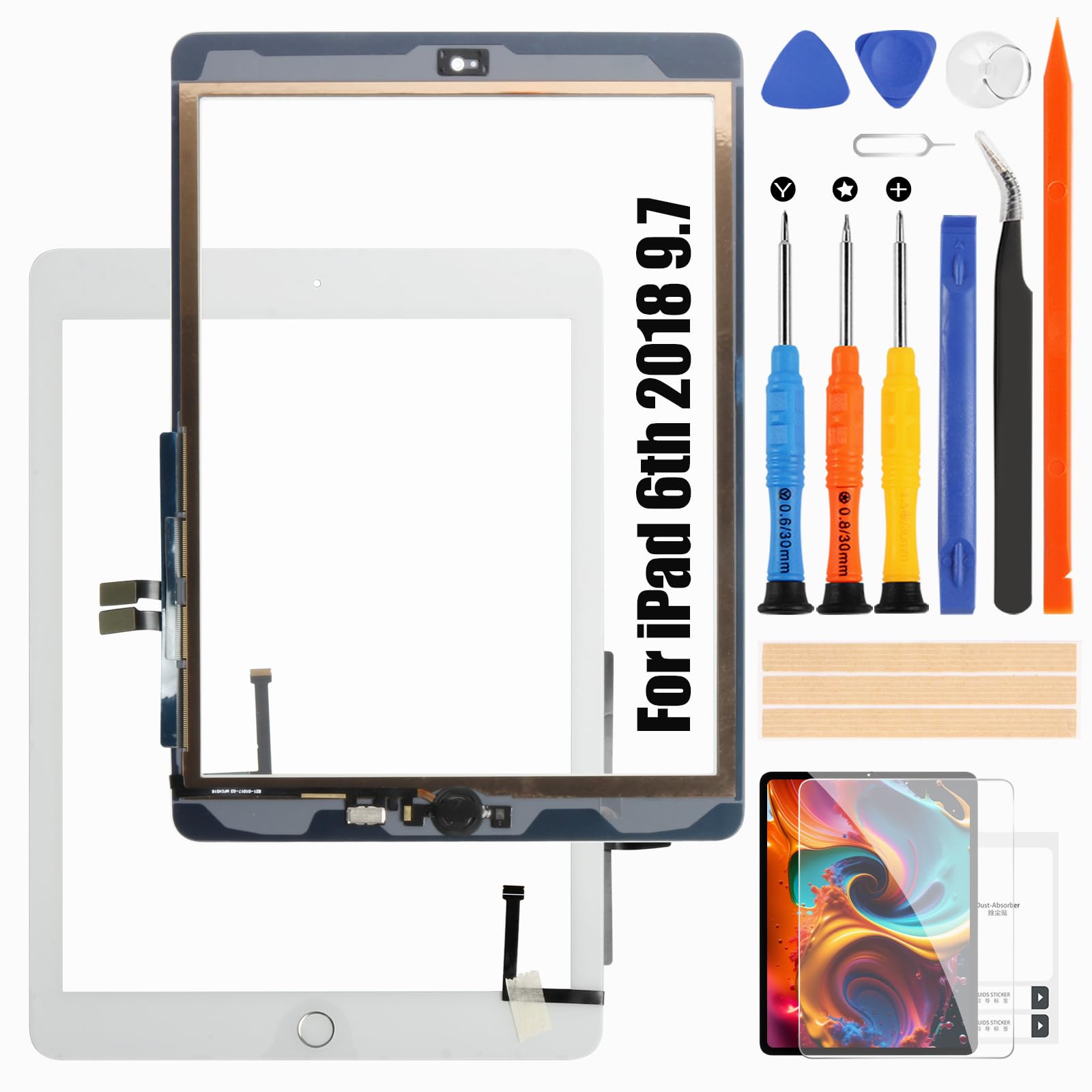 Écran Tactile iPad 6th 2018 9.7" Verre A1893 A1954 Blanc avec Home Button