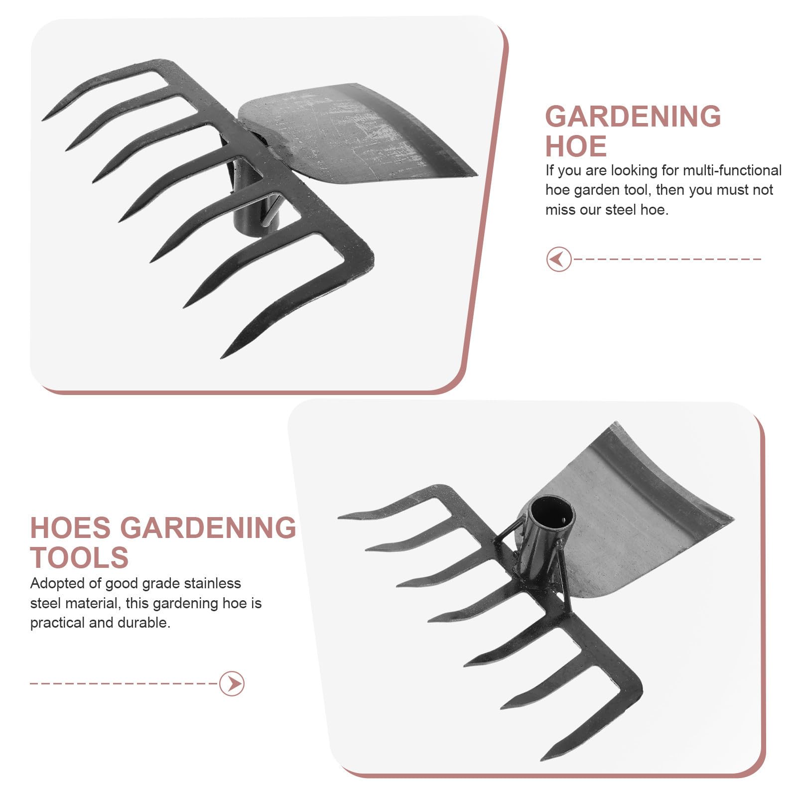 Houe de Jardin avec Râteau, Acier Inoxydable Noir, Outil Polyvalent