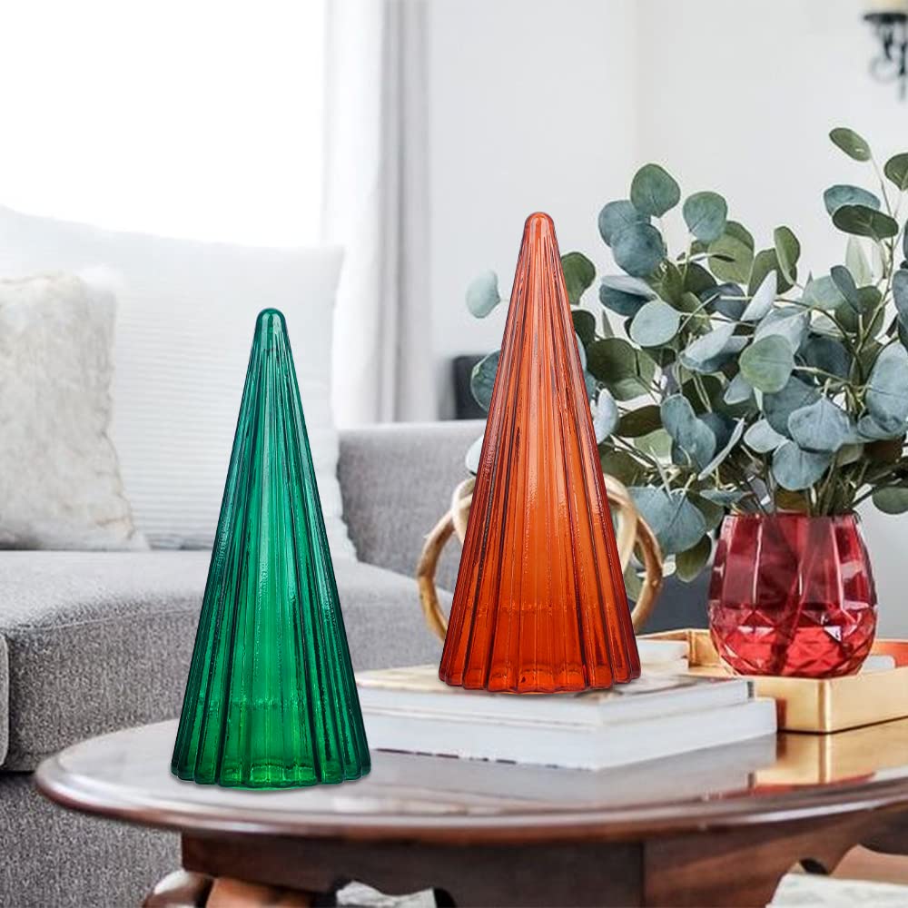 PHITRIC 2PCS Art Glass Tree Sculpture for Home Decor, 12.4'' Tall Desk Decor for Office, Coffee Table Decor Shelf Decor Entryway Decor Bedroom Decor Room Decor for Modern Home Living Room, Large