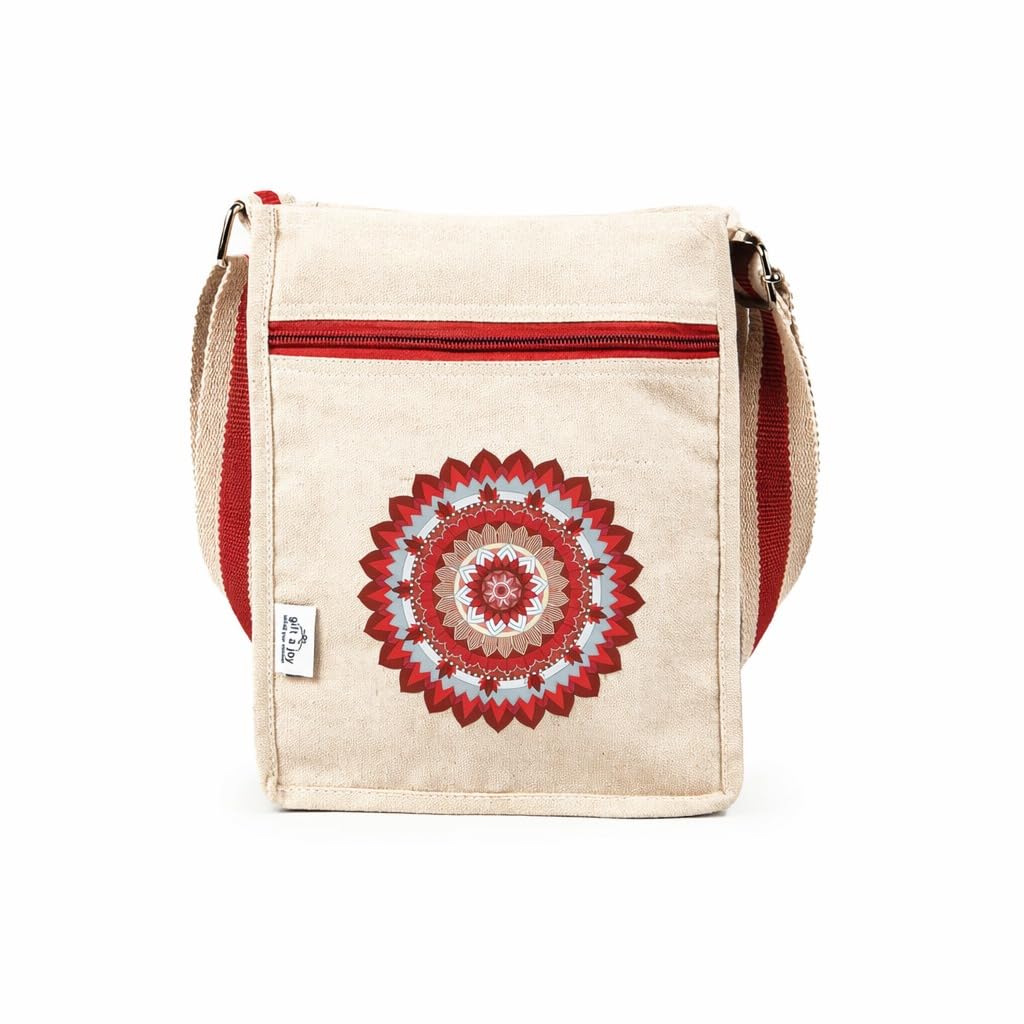 gift a joy Mandala Canvas Crossbody Sling Bag with Red Mandala Print, Beige and Red-picture-10