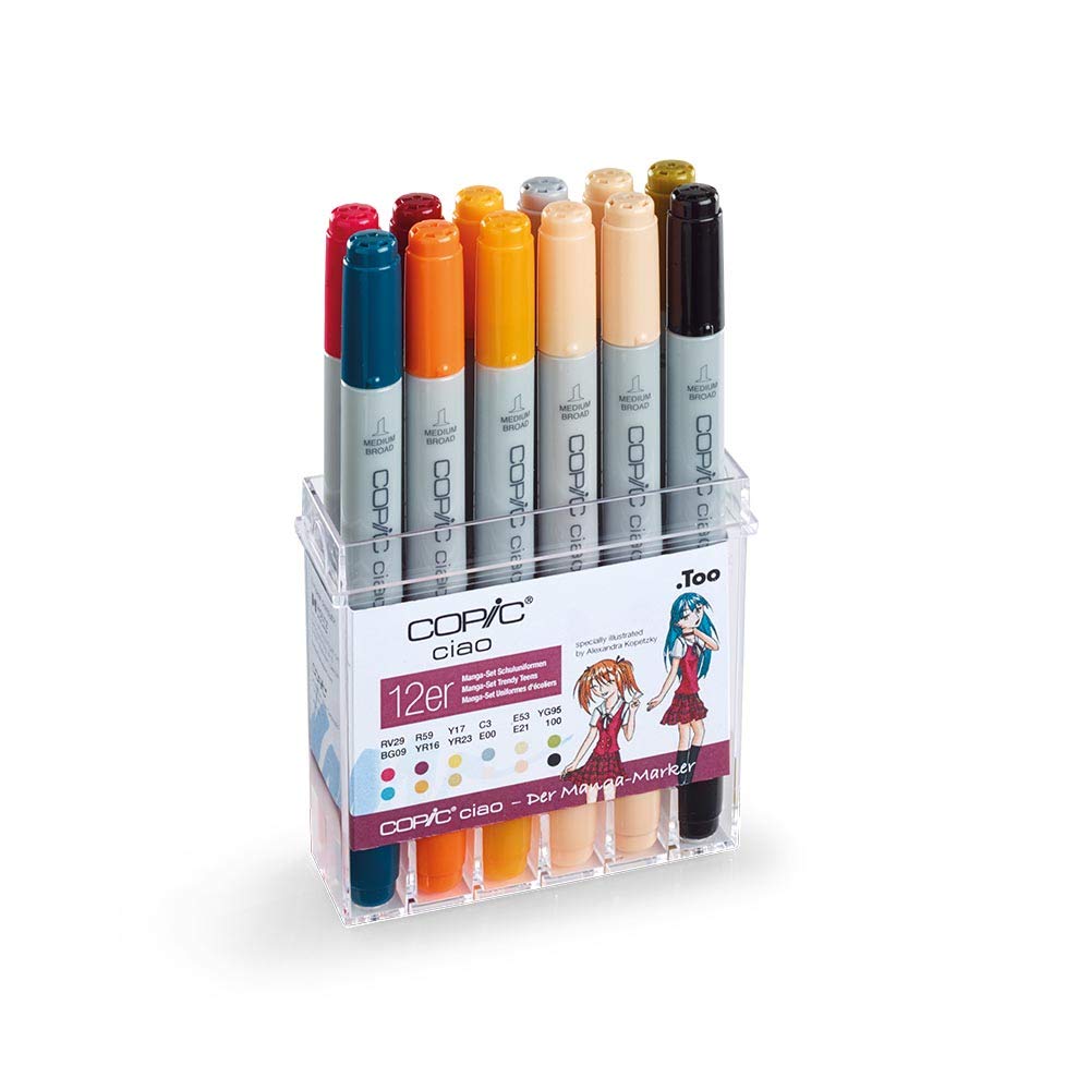 COPIC Ciao Marker 12er Manga-Set "Schuluniformen", Allround Layoutmarker, im praktischen Acryl-Display zur Aufbewahrung und einfachen Entnahme