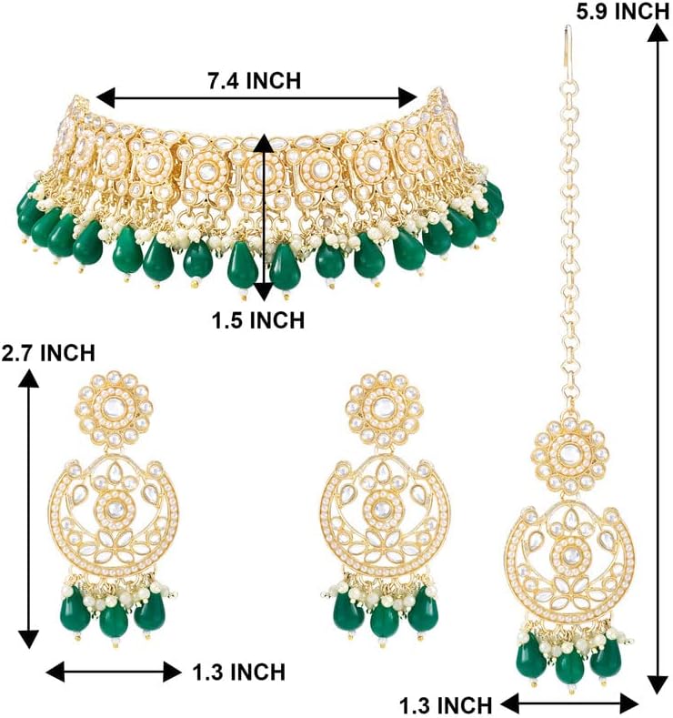Aheli Traditional Kundan & Pearl Studded Choker Necklace with Earrings Bharatanatyam jewellery set Gift for Women - Image 4