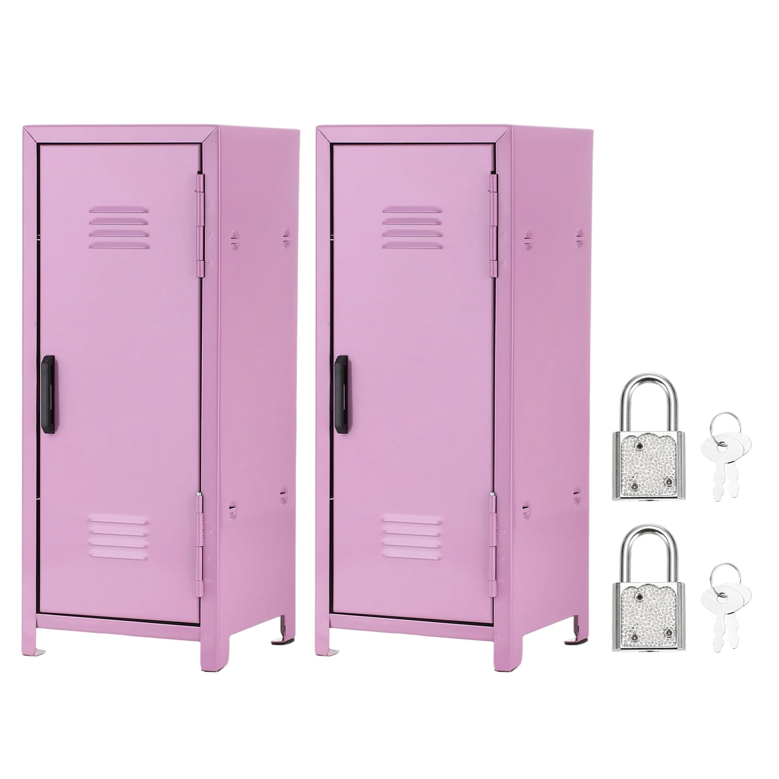 PATIKIL Mini Locker 4.3 x 10.8 Inch, 2 Pcs Small Locker with Lock Keys, Real Little Desktop Metal Money Safe Storage Box Security Organizer Cabinet for Desk Bedroom Money Coin Light Purple