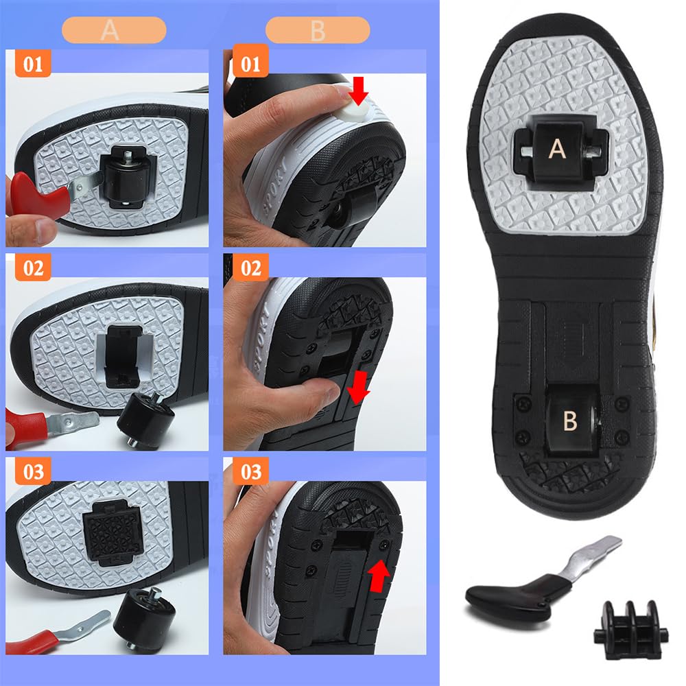 Mateju Zapatos con Ruedas para Niña y Niño Patines con 2 Ruedas, Zapatillas Deportivas al Aire Libre Retráctil, Zapatillas de Skateboarding Niñas Niños Adulto 29-40 EU