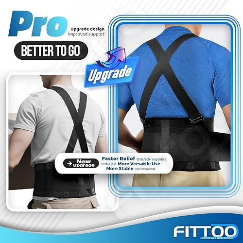 Miniatura 2 de FITTOO Soporte de espalda con tirantes extraíbles y almohadilla lumbar para aliviar el dolor de espalda, soporte de levantamiento pesado, trabajos