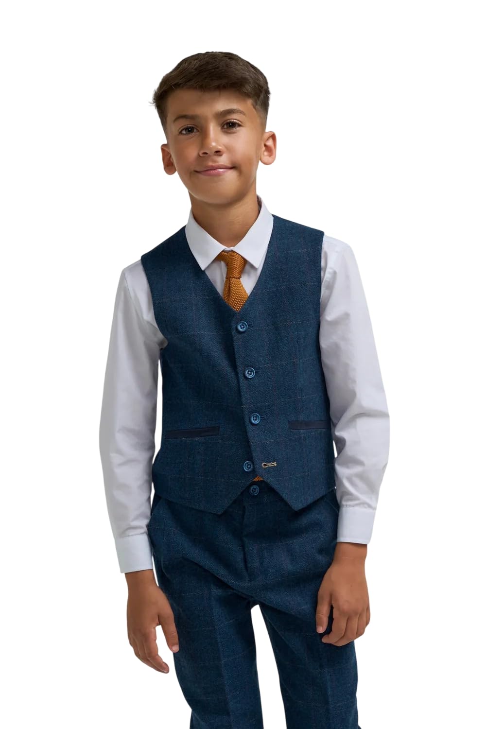 Completo da ragazzo in 3 pezzi, vestibilità aderente, in tweed a spina di pesce, in misto lana, set formale per matrimonio, porta anelli