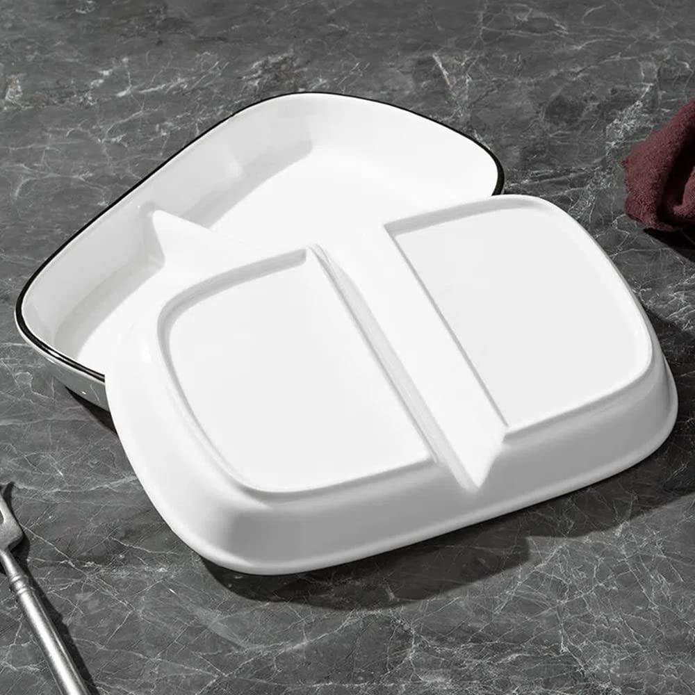 Piatto Scomparti Porcellana, Piatto Due Scomparti Dieta Ceramica, Piatto Porzioni per Snack, insalata, Dessert, Spaghetti, Bistecca