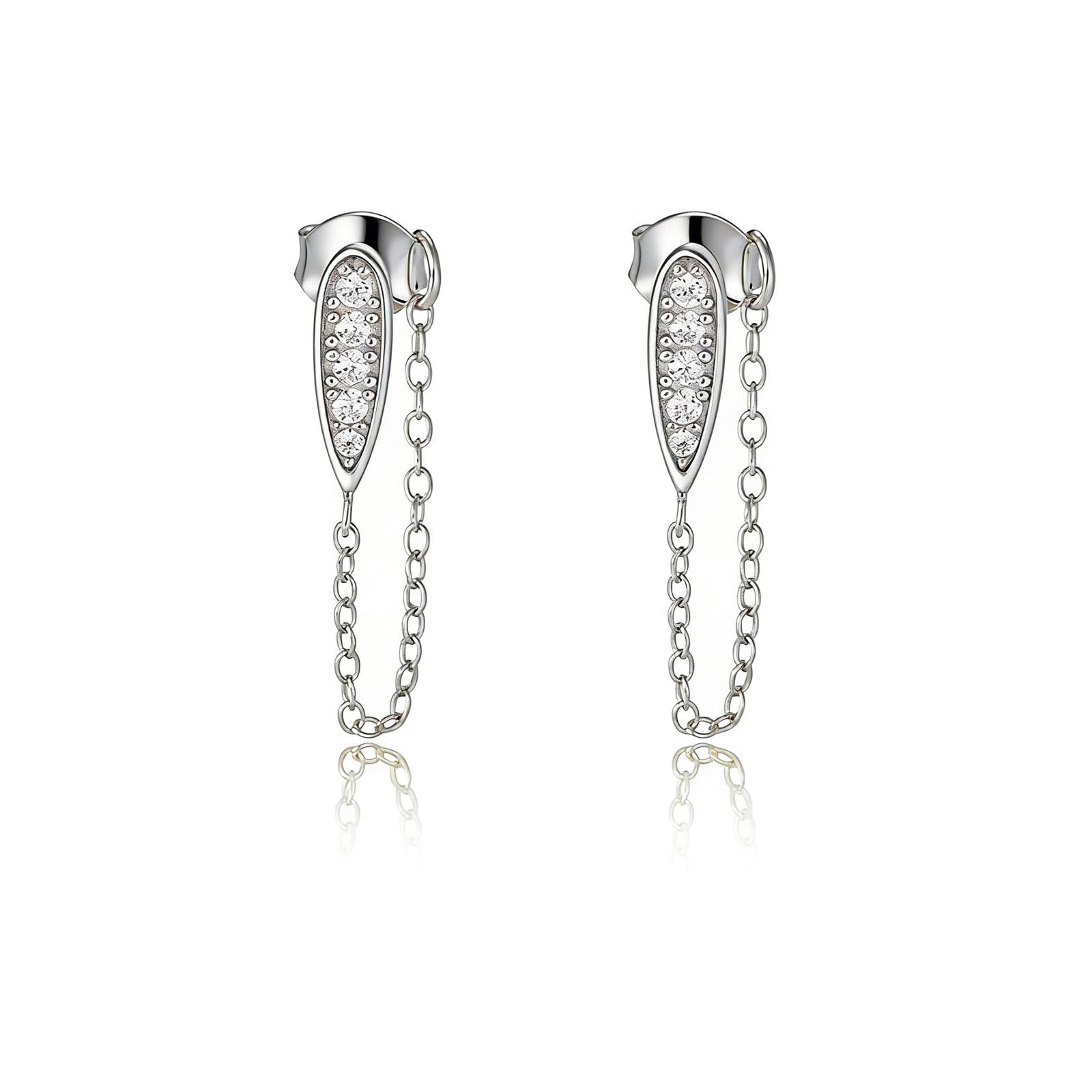 Pendientes de oro auténtico de 18 quilates de oro blanco 750 con diamante, cadena de pendientes