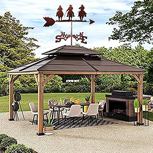 Varaka Three Cowboy Figurine Weather Vane Metal Weathervane With Anti-Rust Coating Practical Wind Direction Indicator Farm Scene Home Outdoor Garden Crafts Ornament #TOP4