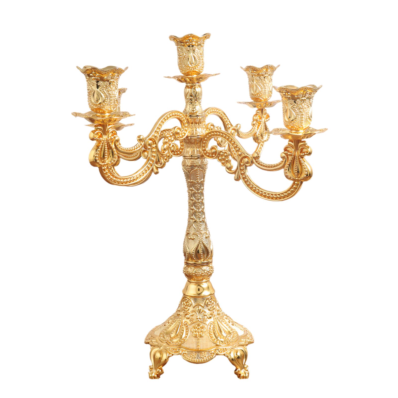 European Gold Metal Holders Candelabra with Intricate Carved Pattern for Romantics Dining and Home Decors European Metal Holders