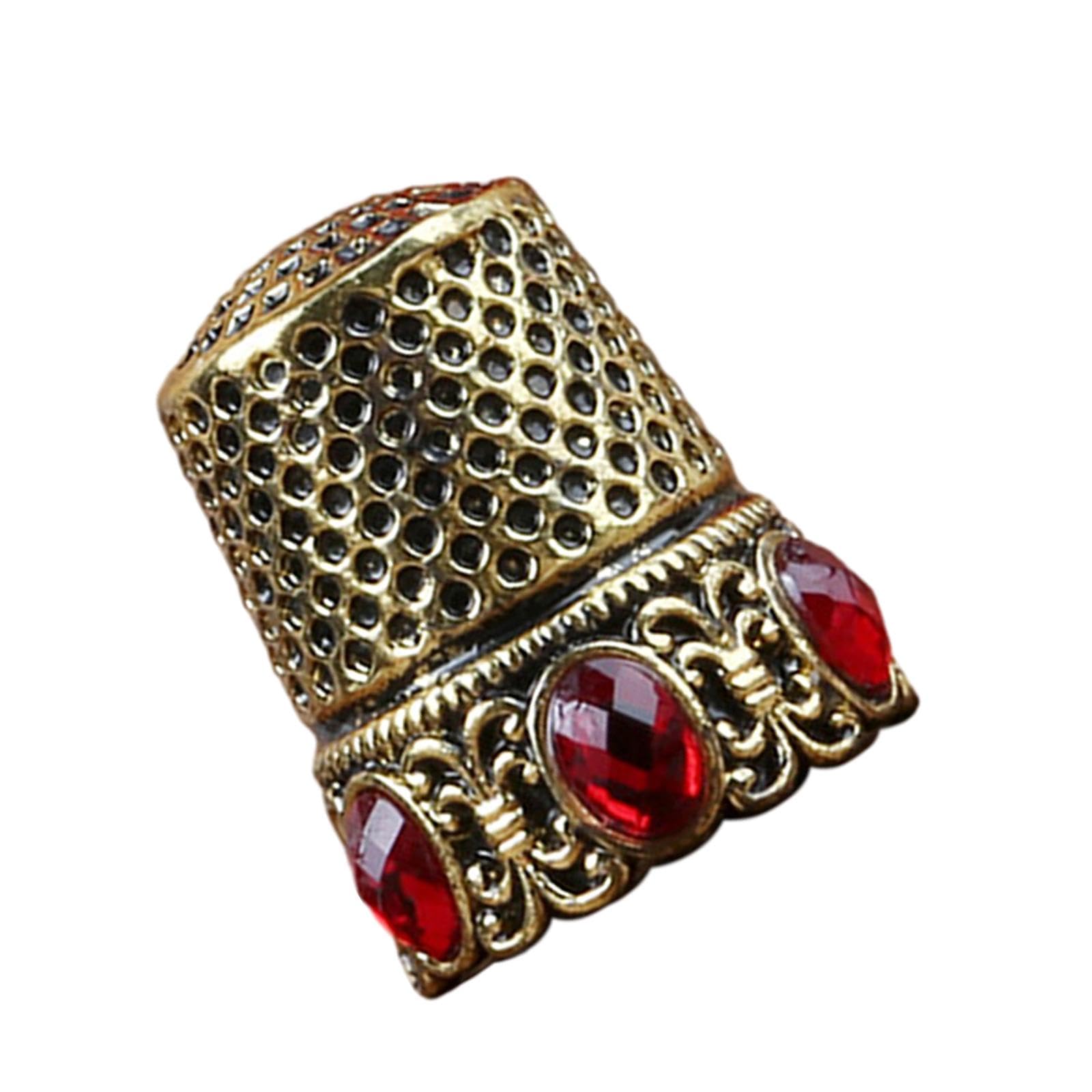 Juego de 10 dedales de costura duraderos para bordar, accesorios de bordado, cristal dorado, 1,5 x 1,5 x 2,5 cm