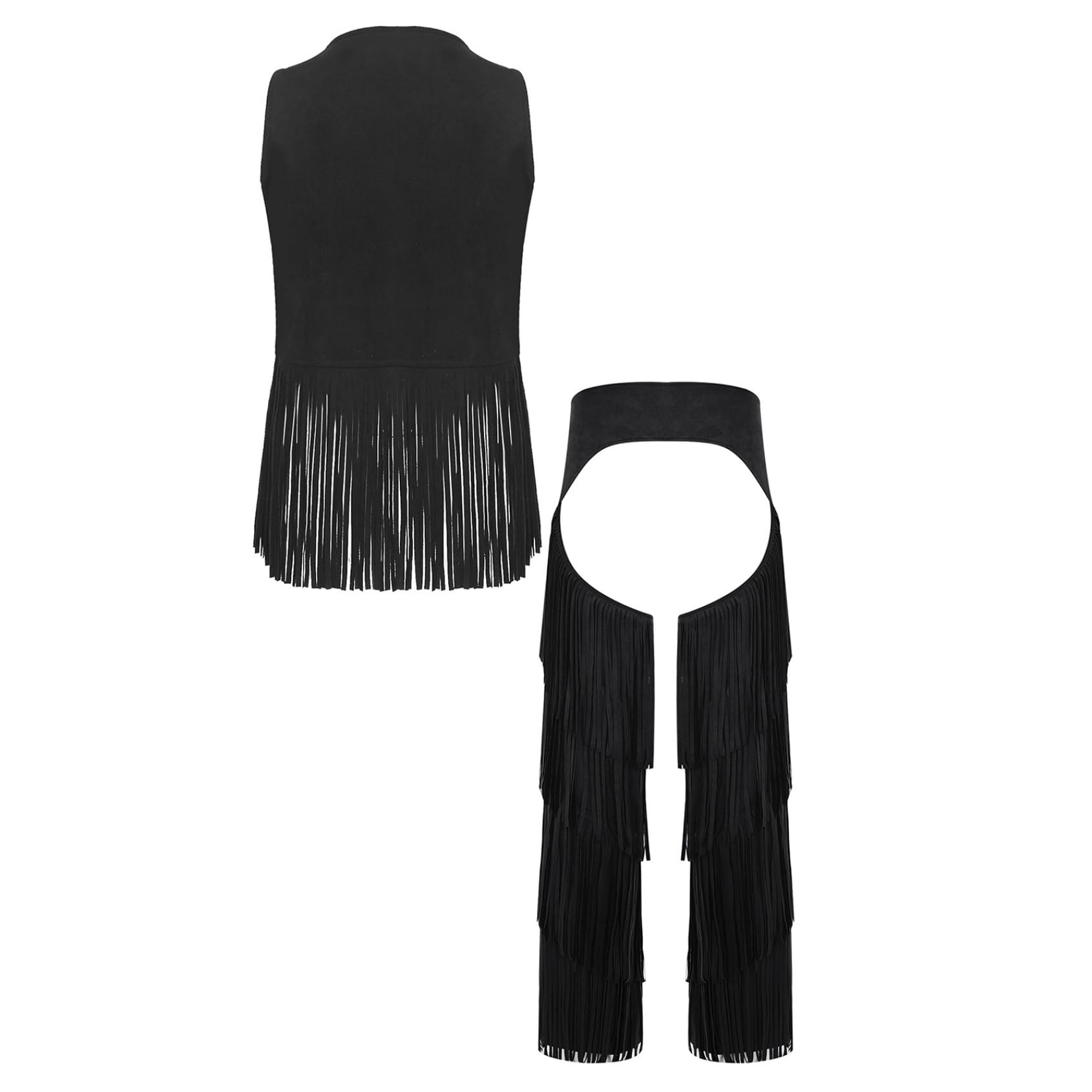 Herren Western Cowboy Kostüm Wildleder Cowboyweste Chaps Hose mit Gestuften Fransen Halloween Fasching Rollenspiel Outfit