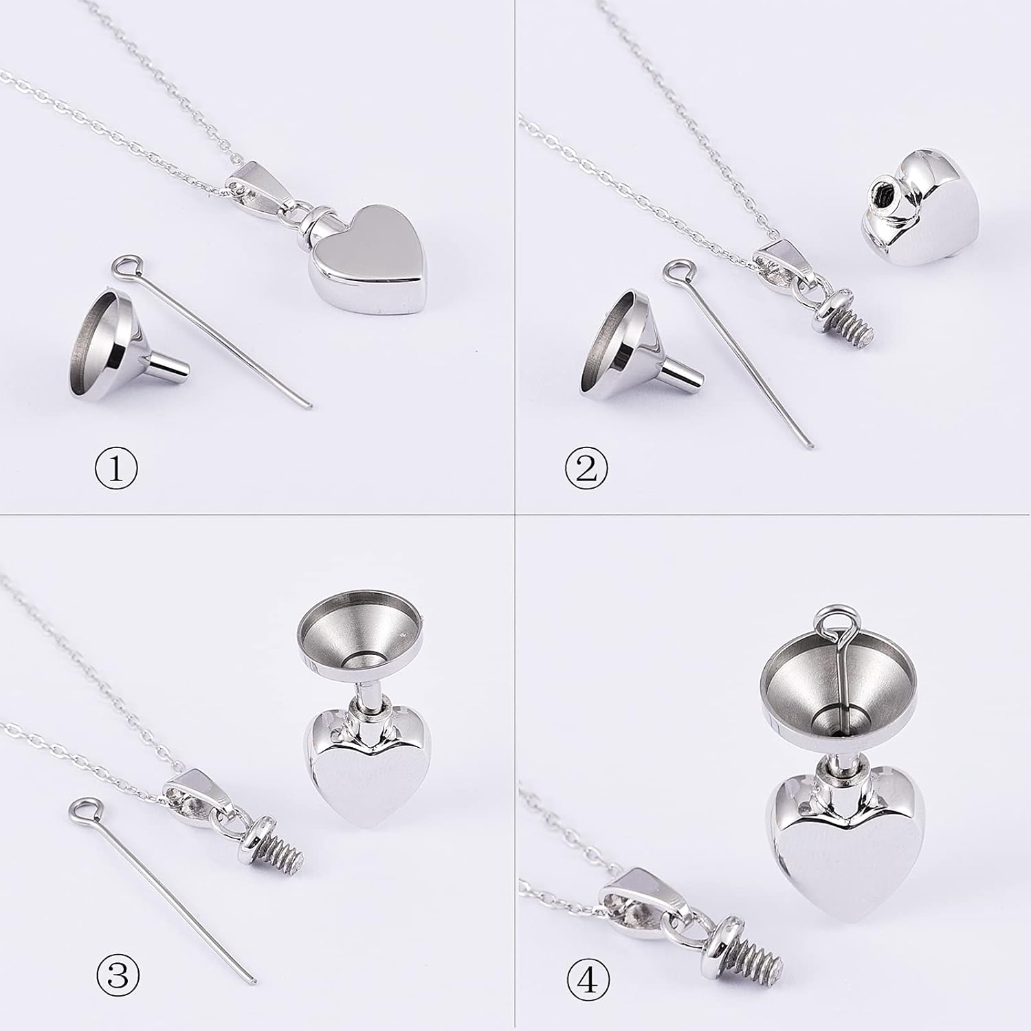 925 Sterling Silver Heart Urn Necklace Simple Blank Always in My Heart Ashes Cremation Jewelry Memorial Keepsake Pendant with Funnel Kit - Image 3