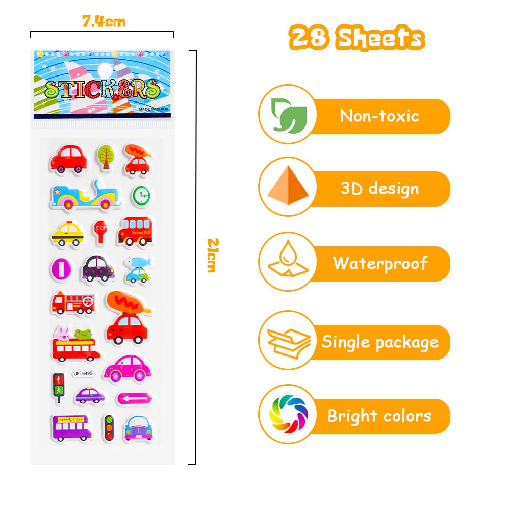 Vicloon 3D Stickers, 600+ Stickers 28 Variety Sheets for Rewarding Gifts Scrapbooking Including Cartoon Car, Train, Plane and More - Image 2