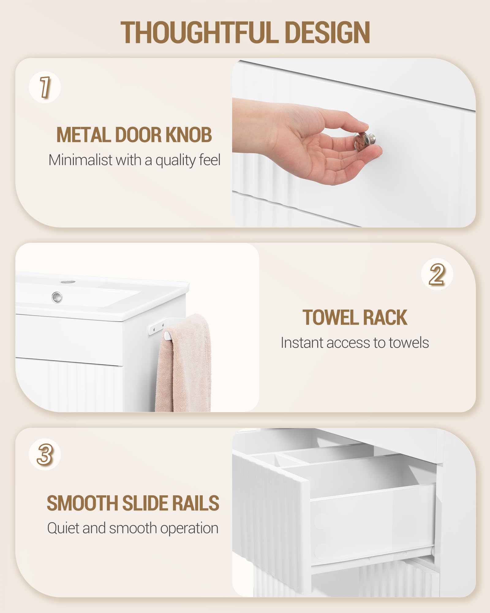 Hzuaneri Mueble de Baño Suspendido, con Lavabo Integrado, Armario de Baño con 2 Cajones, Toallero, Gran Capacidad de Almacenamiento, Moderno, 40 x 60 x 50 cm, Blanco BC64103X