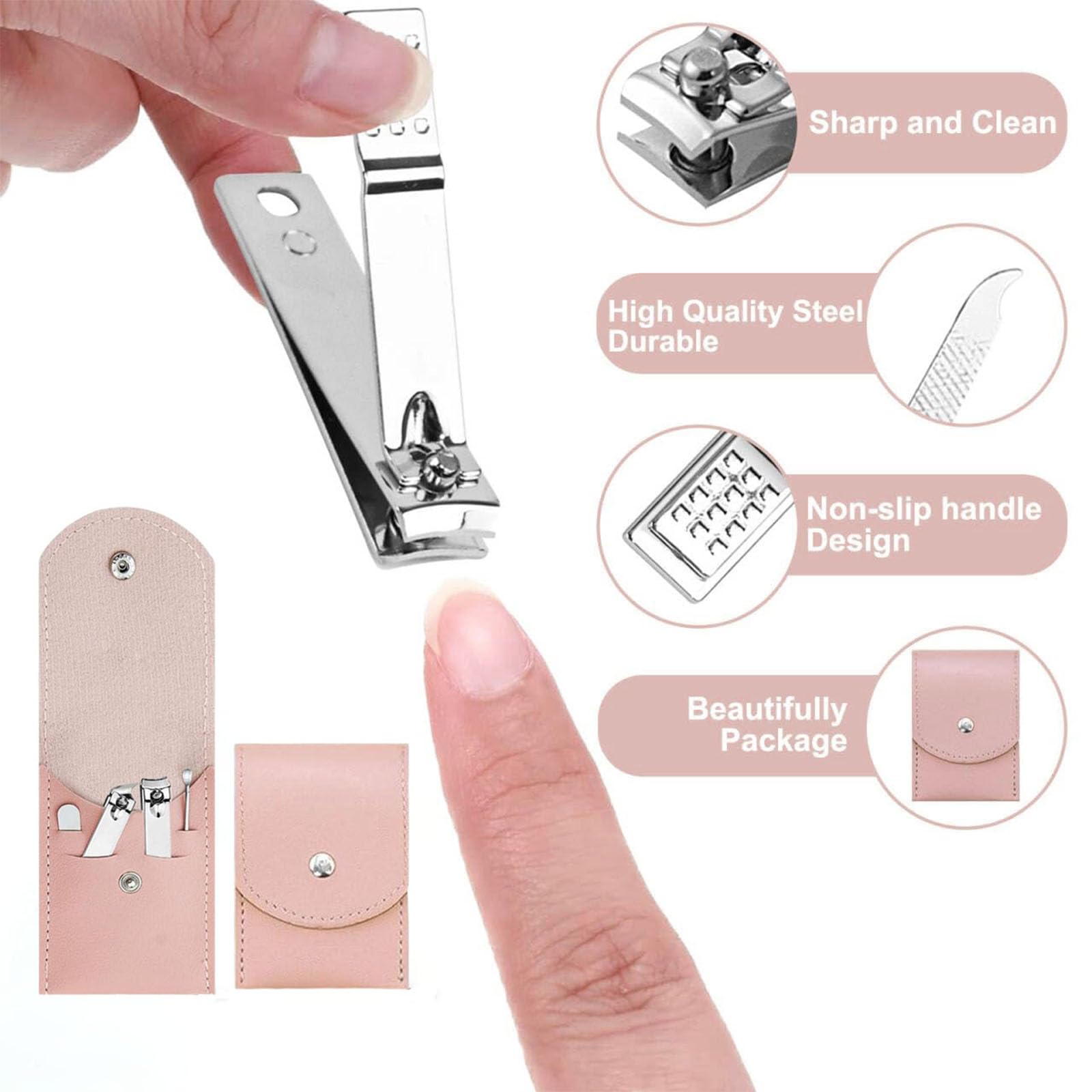 Juego de 24 juegos de manicura profesional de viaje a granel, kit de manicura de viaje 4 en 1 de acero inoxidable para adultos con funda, cortaúñas envuelto individualmente, a granel para personas sin
