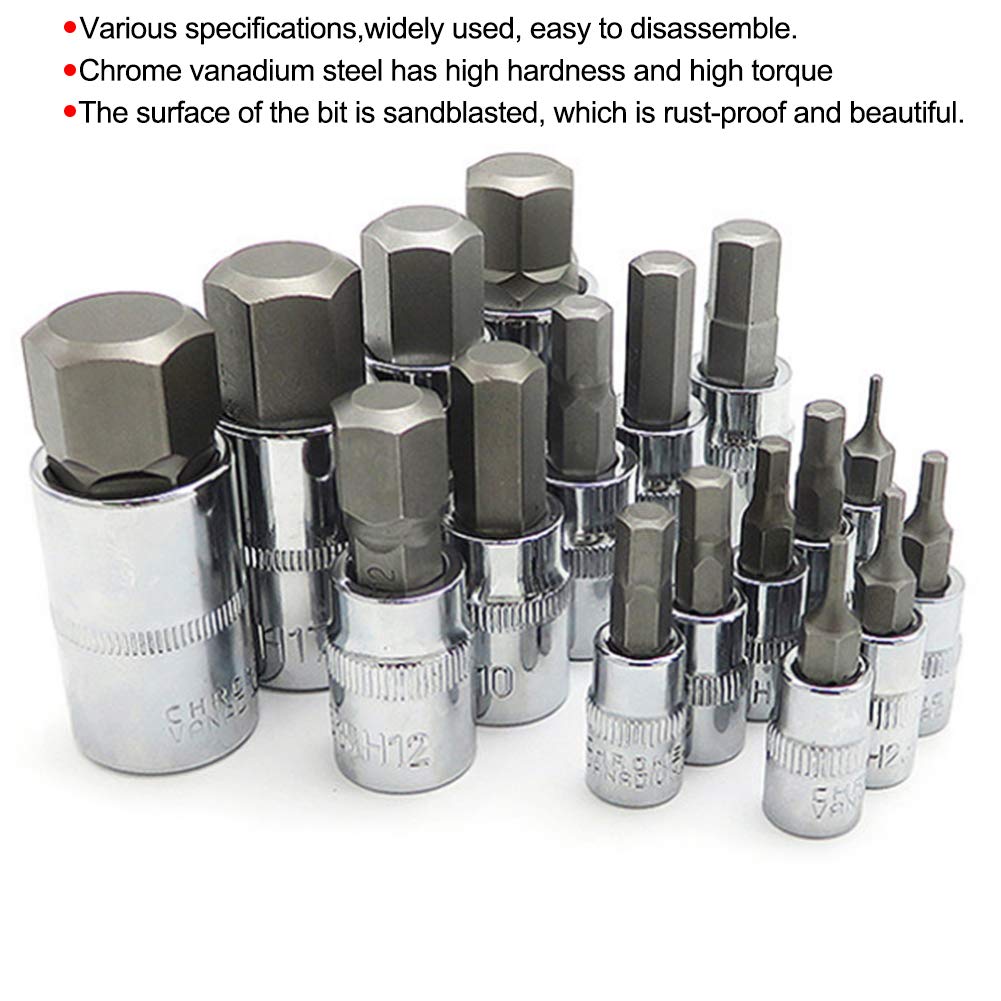 34 PCS Zestaw adaptera gniazda uderzenia, wewnętrzny sześciokątne szyder warstwowy zestaw bitów, adapter sterownika klucza nakrętki, rozmiary 1/4 ", 3/8", 1/2 cala dla śrubokręta