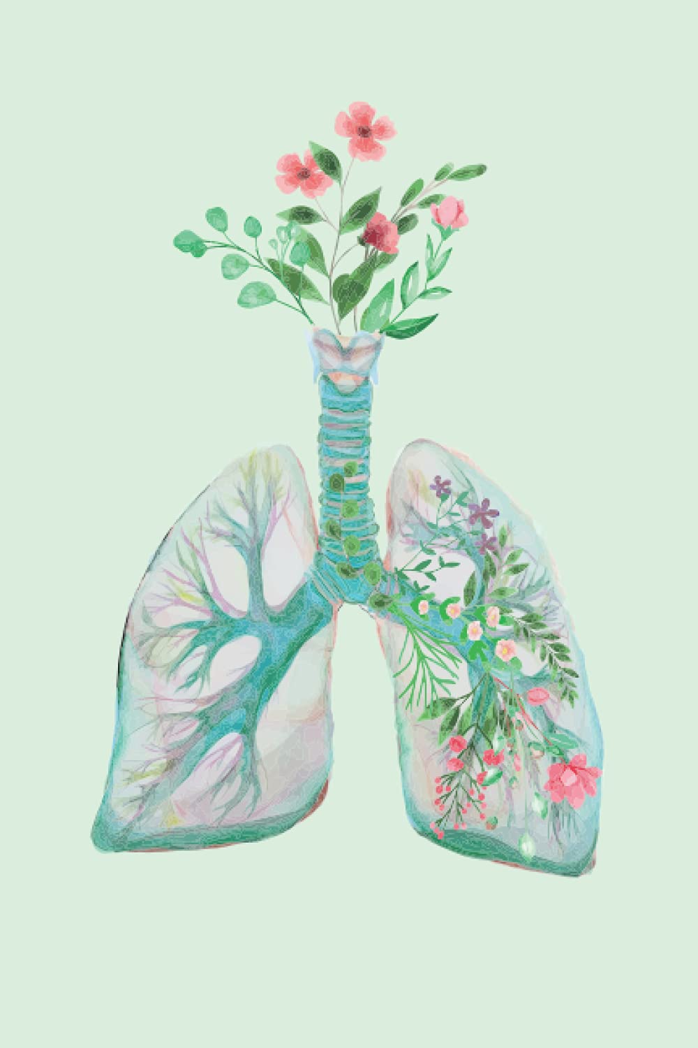 Anatomy Notebook: 120 Journal Pages [Floral Lungs] [Light Green] [For Medical, Science, Anatomy Student]
