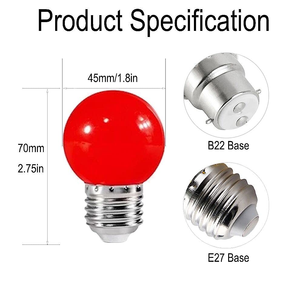 ZFQ 20 Pack E27 Bayonet Colored LED Light Bulbs 2W G45 Golf Ball Mini Globe Bulb Lighting Bulbs,Red for Outdoor Indoor String Patio Garden Party Christmas - Image 4