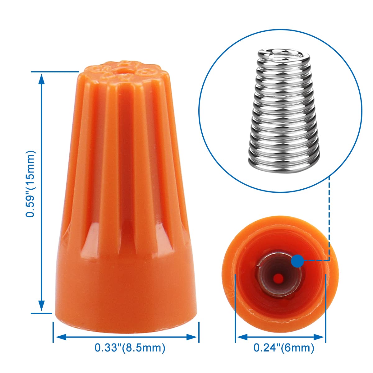Baomain Wire Connector P1 22-16 AWG x2 Twist-On Easy Screw On Cap 300V Max Voltage Orange Pack of 100