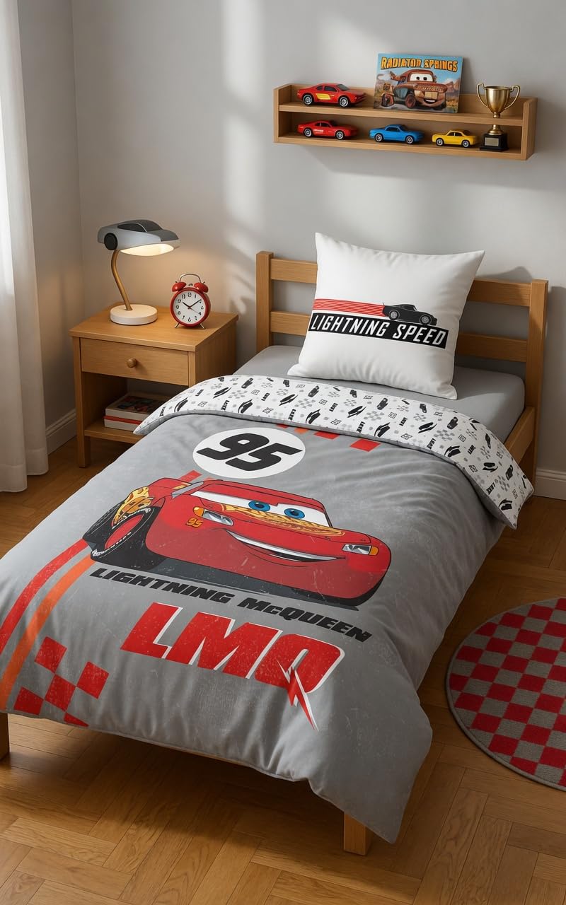 Brandmac Grey Cars Lightning Mcqueen Single Duvet Cover 140X200 + Pillowcase 60X63