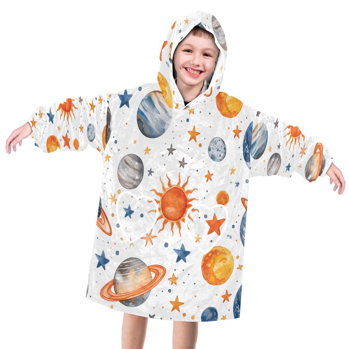 Wearable Blanket Hoodie for Kids, Endless Starry Sky Fleece Sweatshirt Blanket Oversized Blanket Sweatshirt with Pocket Flannel Warm Hooded Blanket 6-10 Year Old Girl Boy Gift, One Size