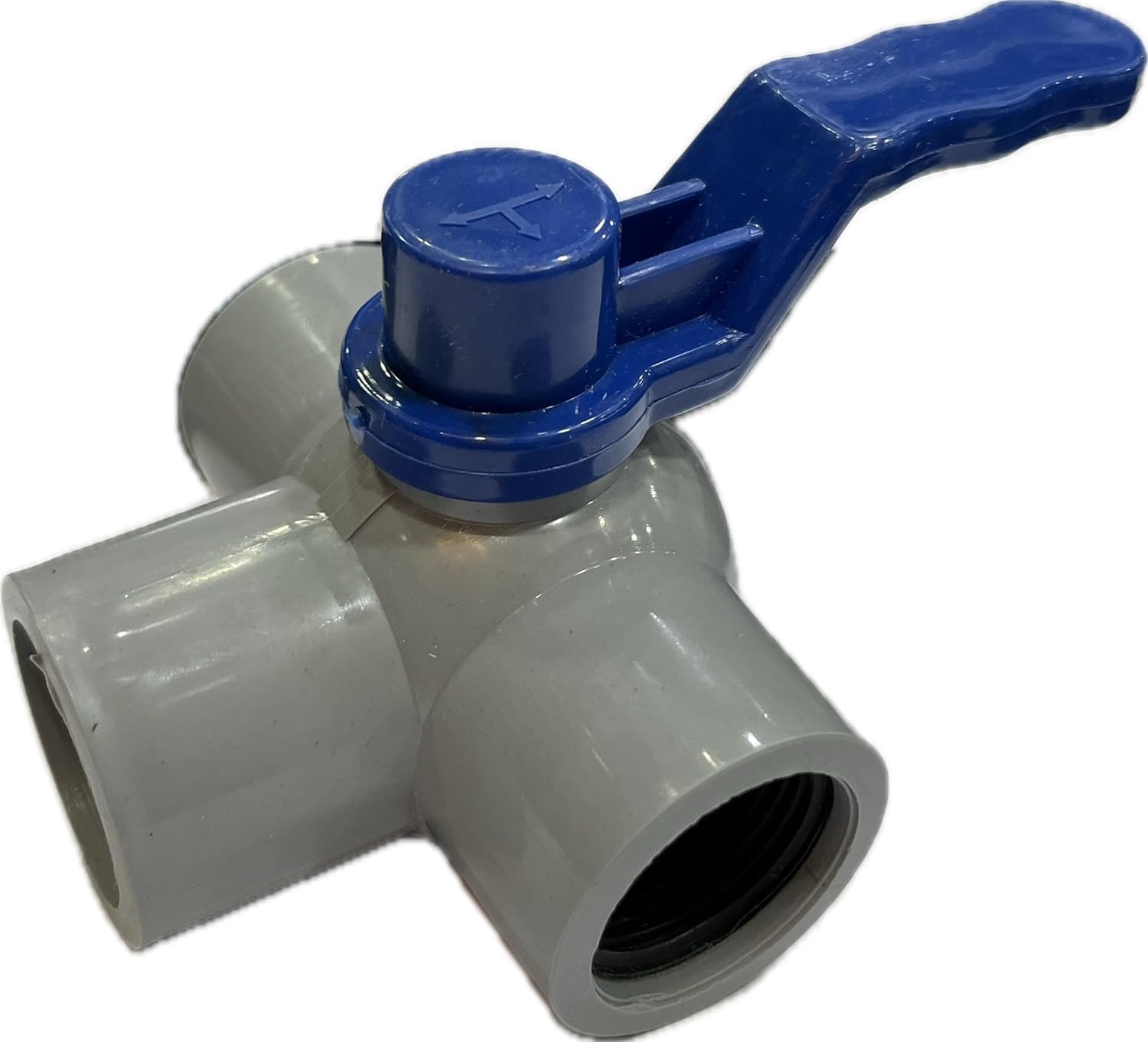 PVC Threaded Three Way Ball Valve | 3-Way Flow Control Valve | Long Handle Multiflow Water | Heavy Duty PVC for Plumbing, Irrigation & Industrial Use (Pack Of 1) (3/4)