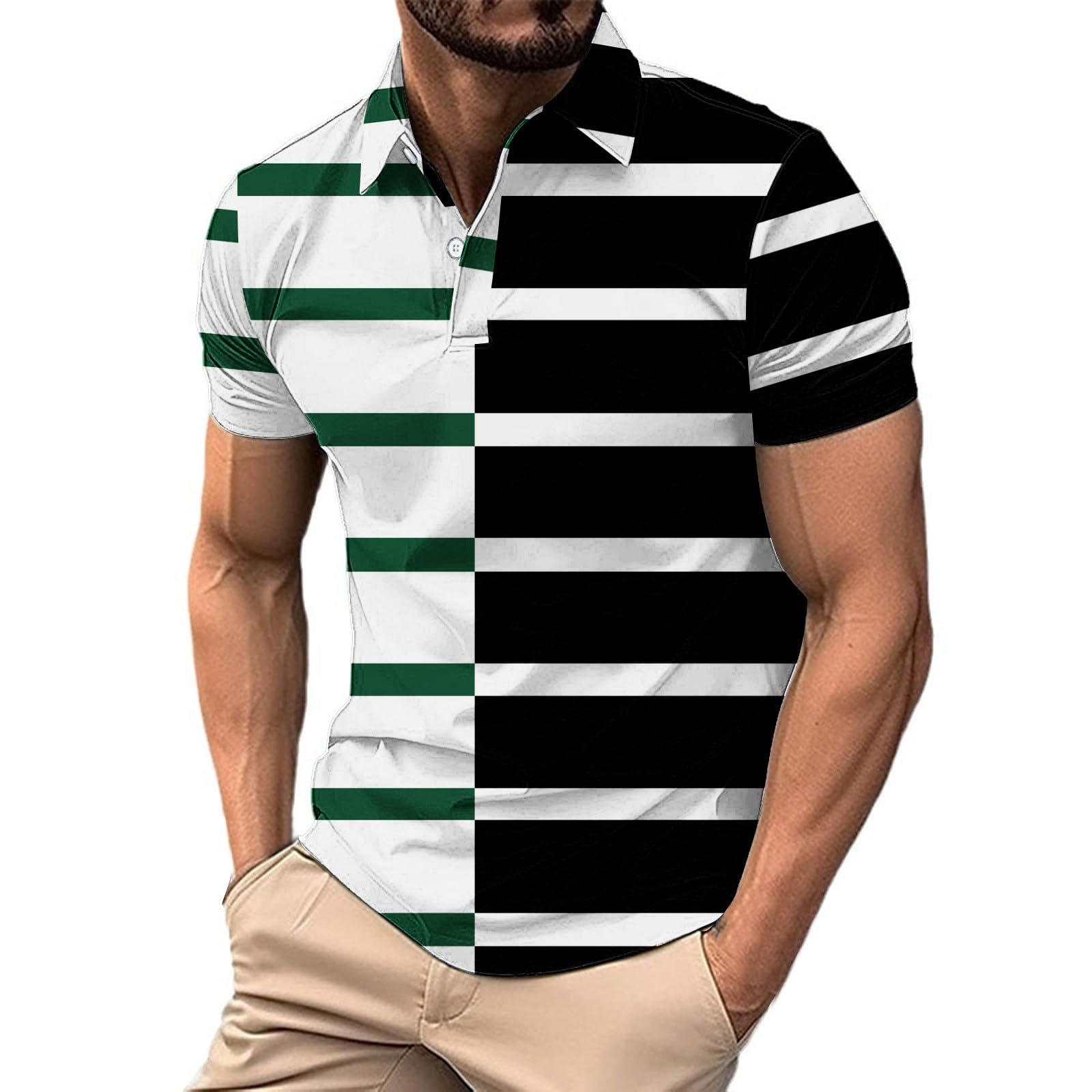 Poloshirt - Camiseta de manga corta con cuello de solapa para hombre, cierre de botón, ajuste regular, capa base y ropa para un uso diario fácil