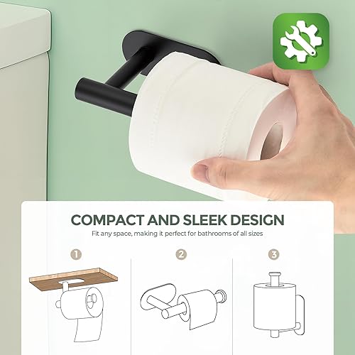 Vista 6 de 1 Pack Adhesive Toilet Roll Holder Stand - Matte Black SUS304 Stainless Steel, Rustproof Toilet Paper Holder No Drilling Tissue Holder for Kitchen