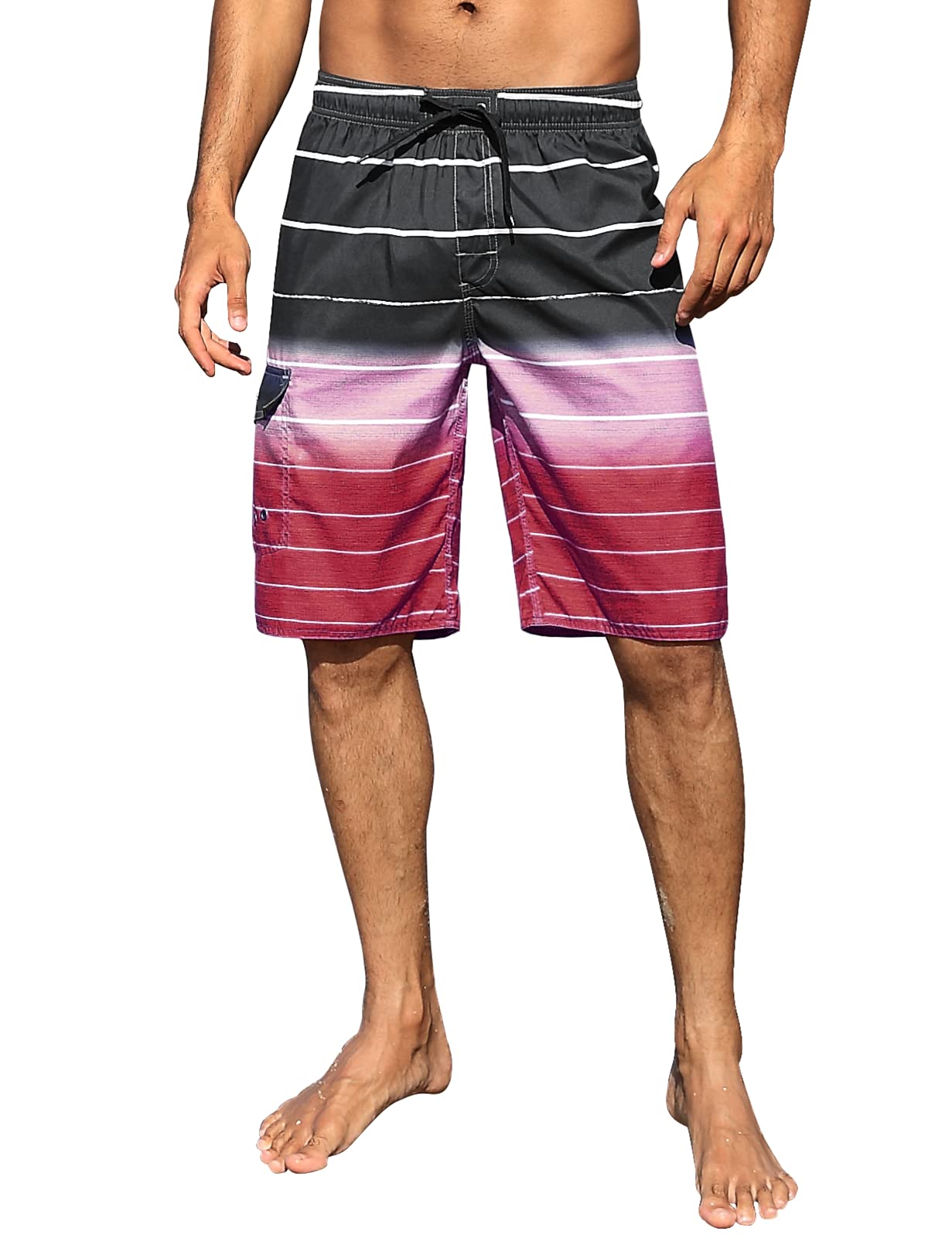 Men's Beachwear Quick Dry Striped Beach Shorts Red 28-image-11