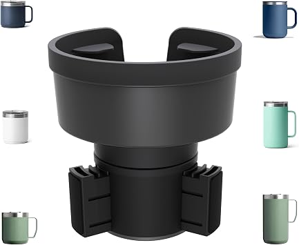 SEVEN SPARTA Car Cup Holder Expander for 10-24oz Travel Mugs & Coffee Cups | Low Profile Version for Yeti, Stanley & Hydro Flask Mugs 10-24oz, Adjustable Offset Base with Lock Ring, Fits 3.5"-4" Cups
