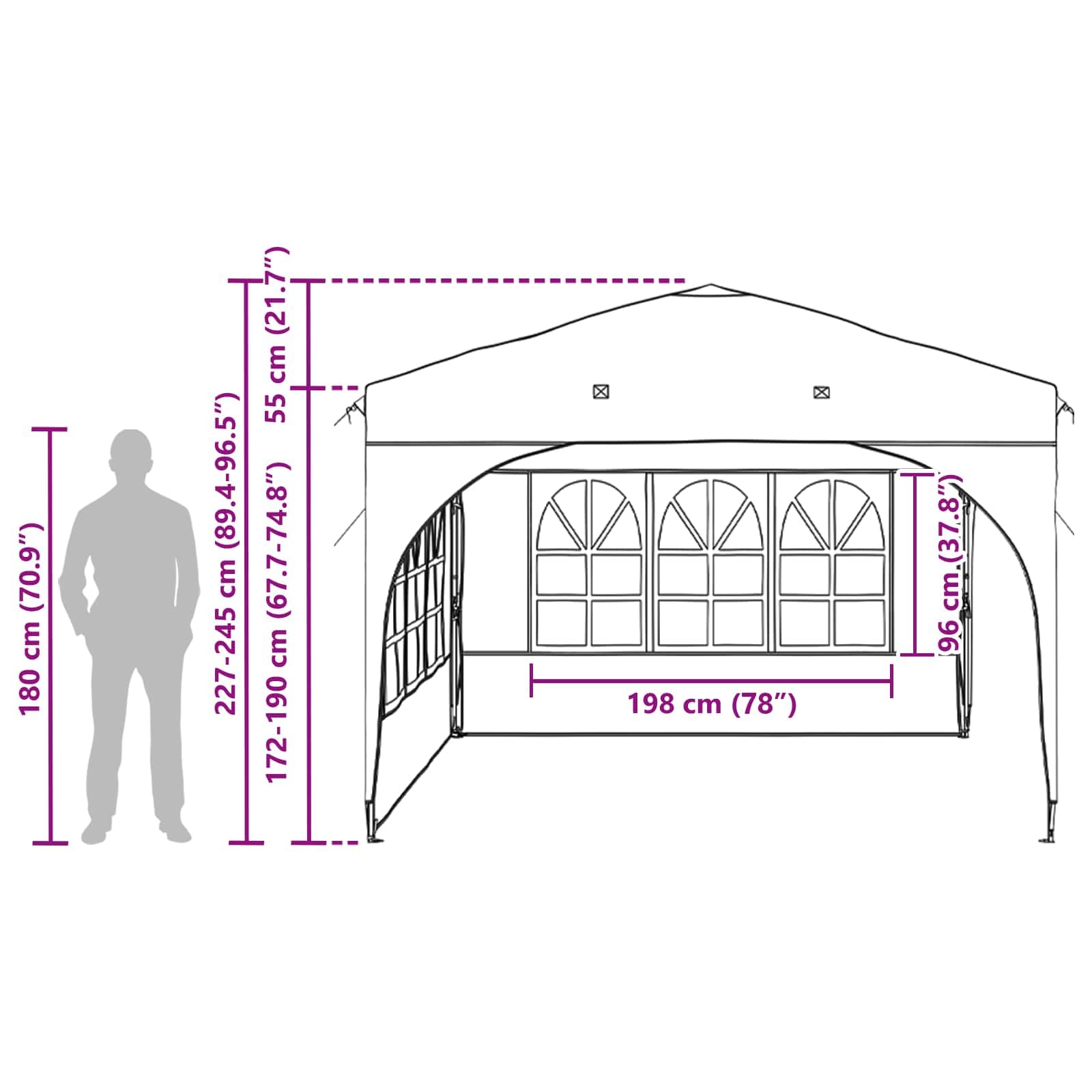 Namiot imprezowy Pop-up 290 x 290 x 245 cm, pomarańczowy, 210D Oxford, wodoszczelny, odporny na warunki atmosferyczne, ze srebrną powłoką, z regulacją wysokości, 3 stopnie, w zestawie
