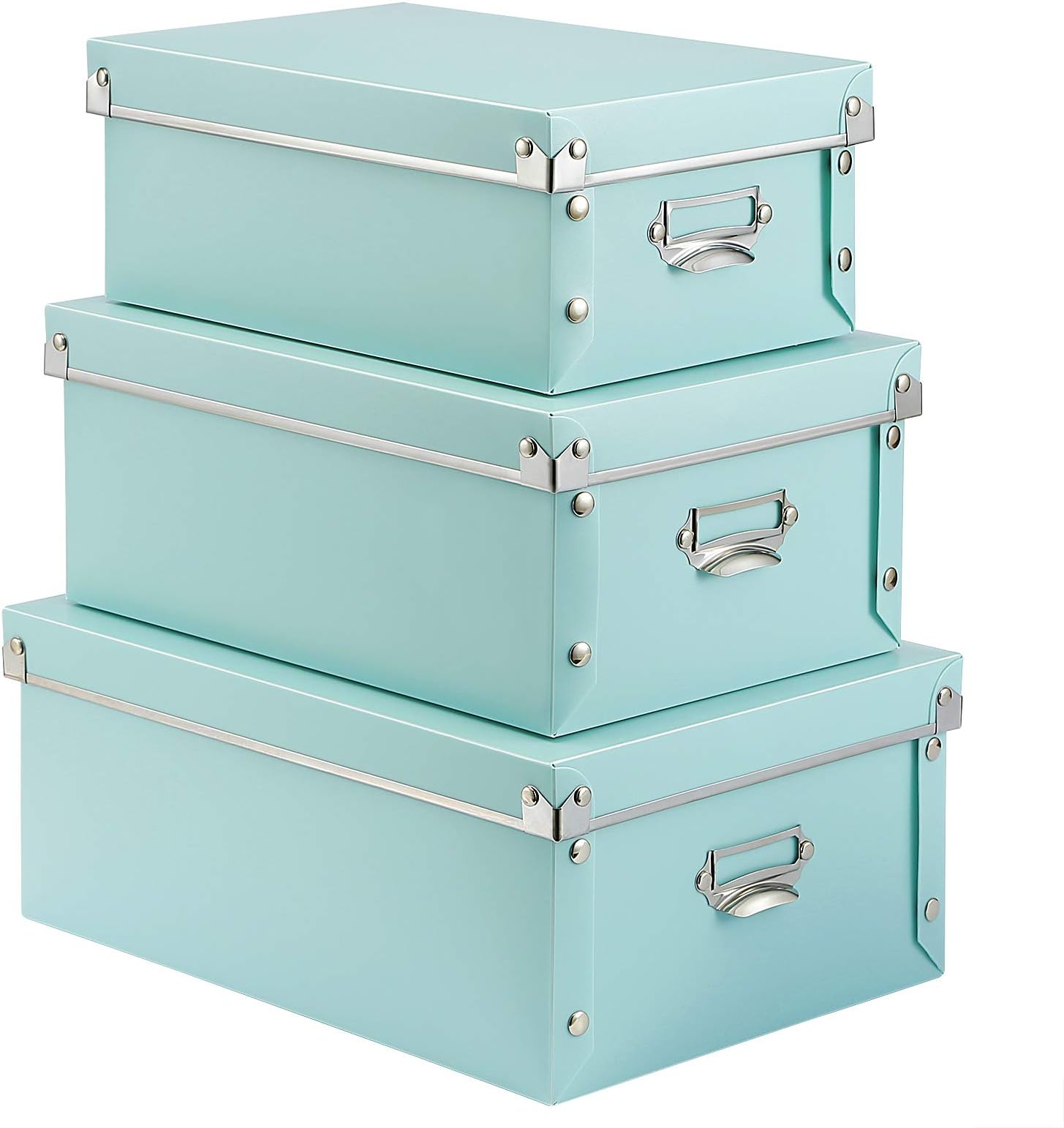 SEEKIND Storage Box, Decorative Storage Bins with Lid,3 in 1 Set,Plastic,with Handles,Press-Stud Fastening,Moisture-proof,Foldable for Space Saving Storage,for Clothes,Cosmetic,Blankets (Translucent)
