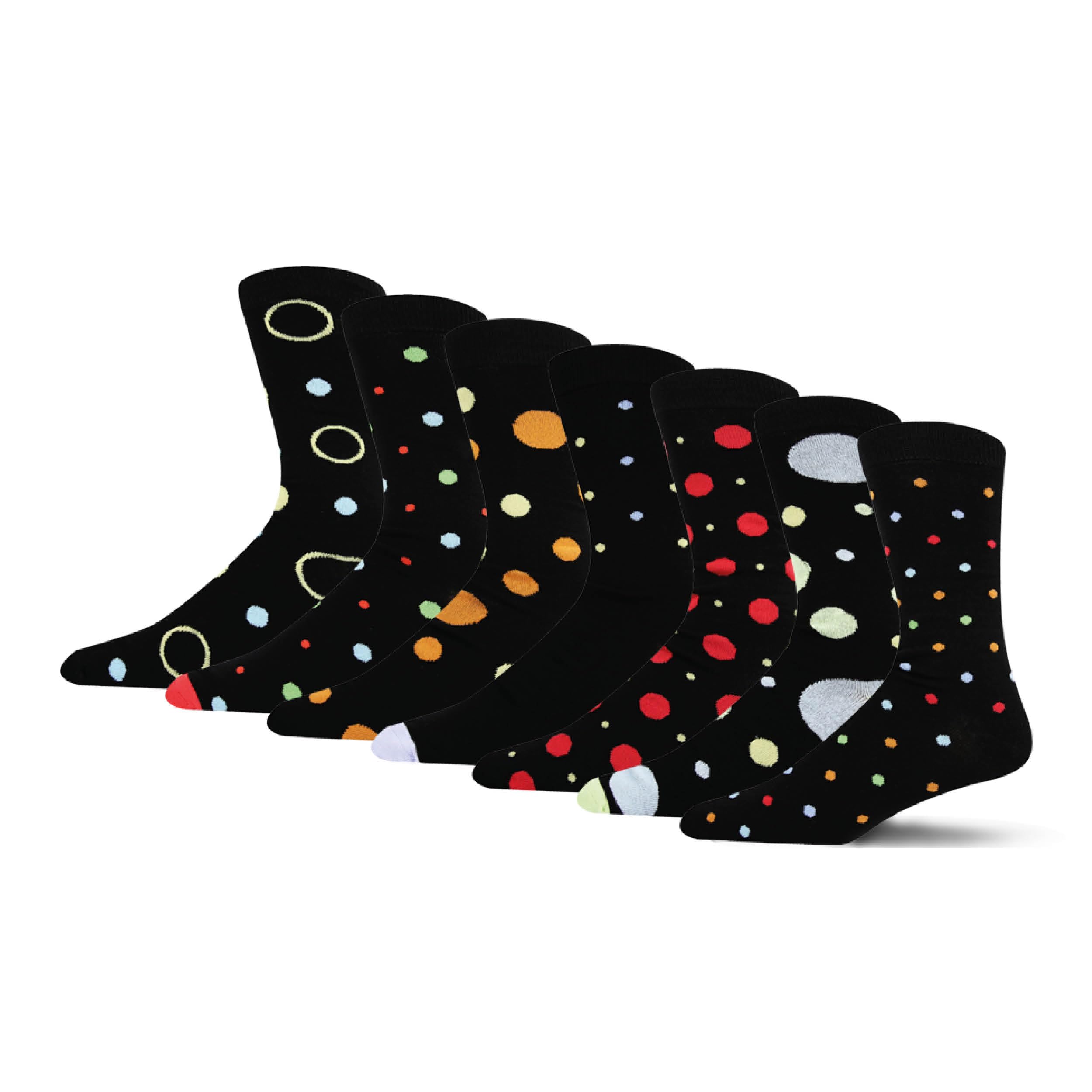 BARGAIN BUNDLE Bamboo Patterned Crew Socks for Men - Size 7-11 - Multipack, 7 Pairs (Spots Black)