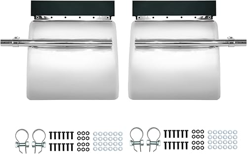BHTOP Guardabarros de cuarto de acero inoxidable para semirremolque, 24" x 24", soporte de tubo y herrajes de montaje incluidos, derecho izquierdo,
