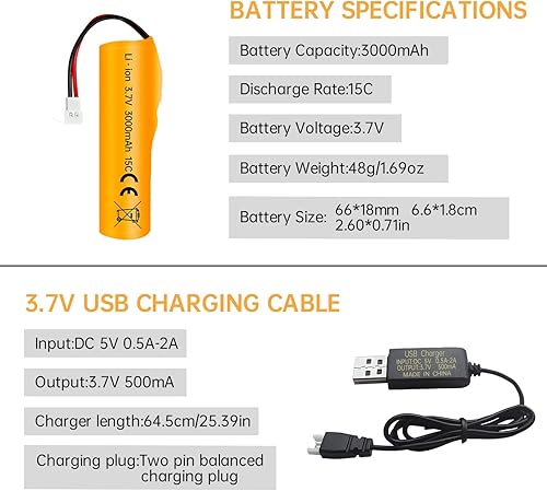 Miniatura 2 de Fytoo Batería de iones de litio de 3.7 V 3000 mAh con enchufe Molex con cable de carga USB para RC Engineering Car Drift Car Truck Off-Road Vehículo