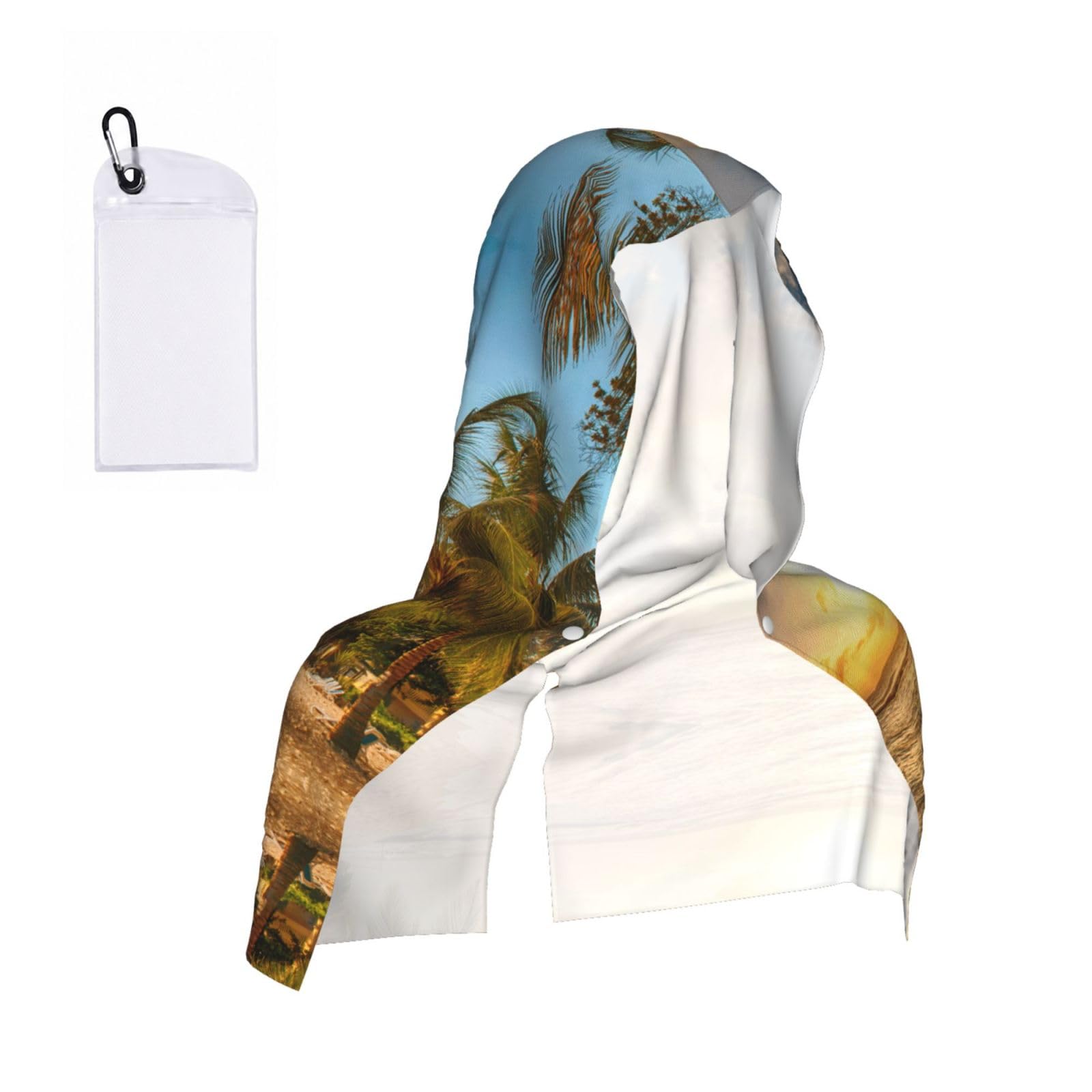 WXWJSHMGC Sunset Hawaiian Palm Tree Print Cooling Hoodie Towel, Cooling Towels For Neck And Face Sun Protection Instant Cool Hoodie(Sport/Camping/Work Out/Hot Weather)