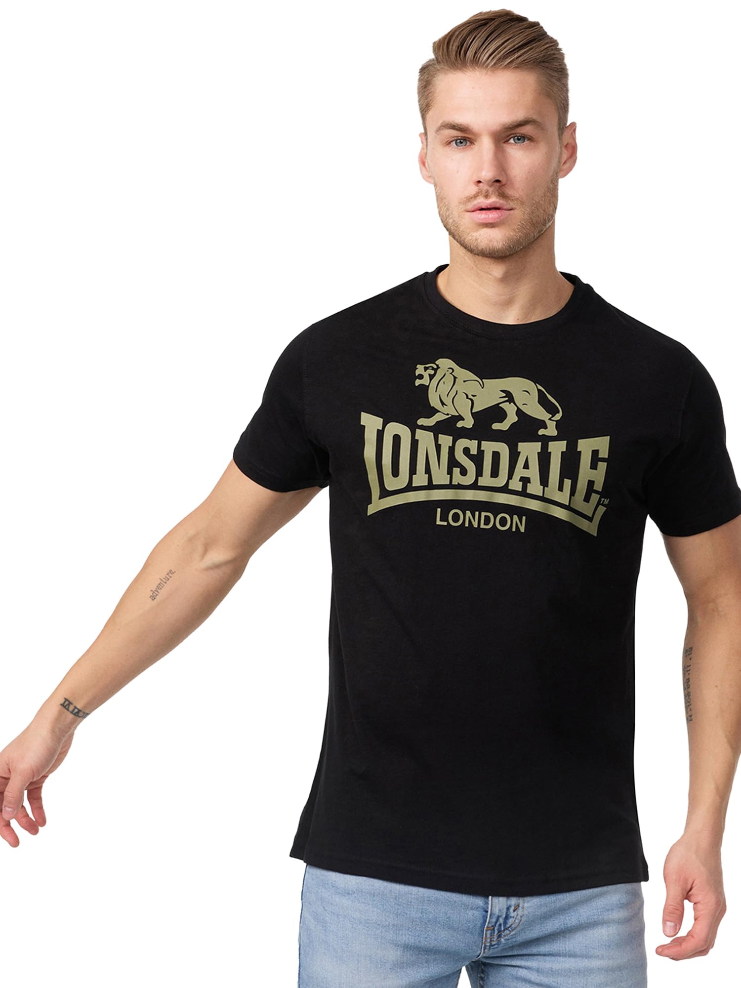 Lonsdale Men's Logo T-Shirt, Black/Olive, XXL