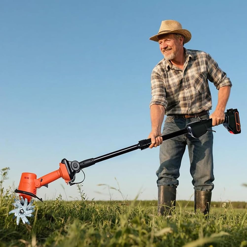 Labrador inalámbrico de 21 V para jardinería, cultivadores eléctricos y cultivadores, rotavador de batería, escarificador de jardín para césped, 360 RPM, ancho de labranza de 5 pulgadas, profundidad