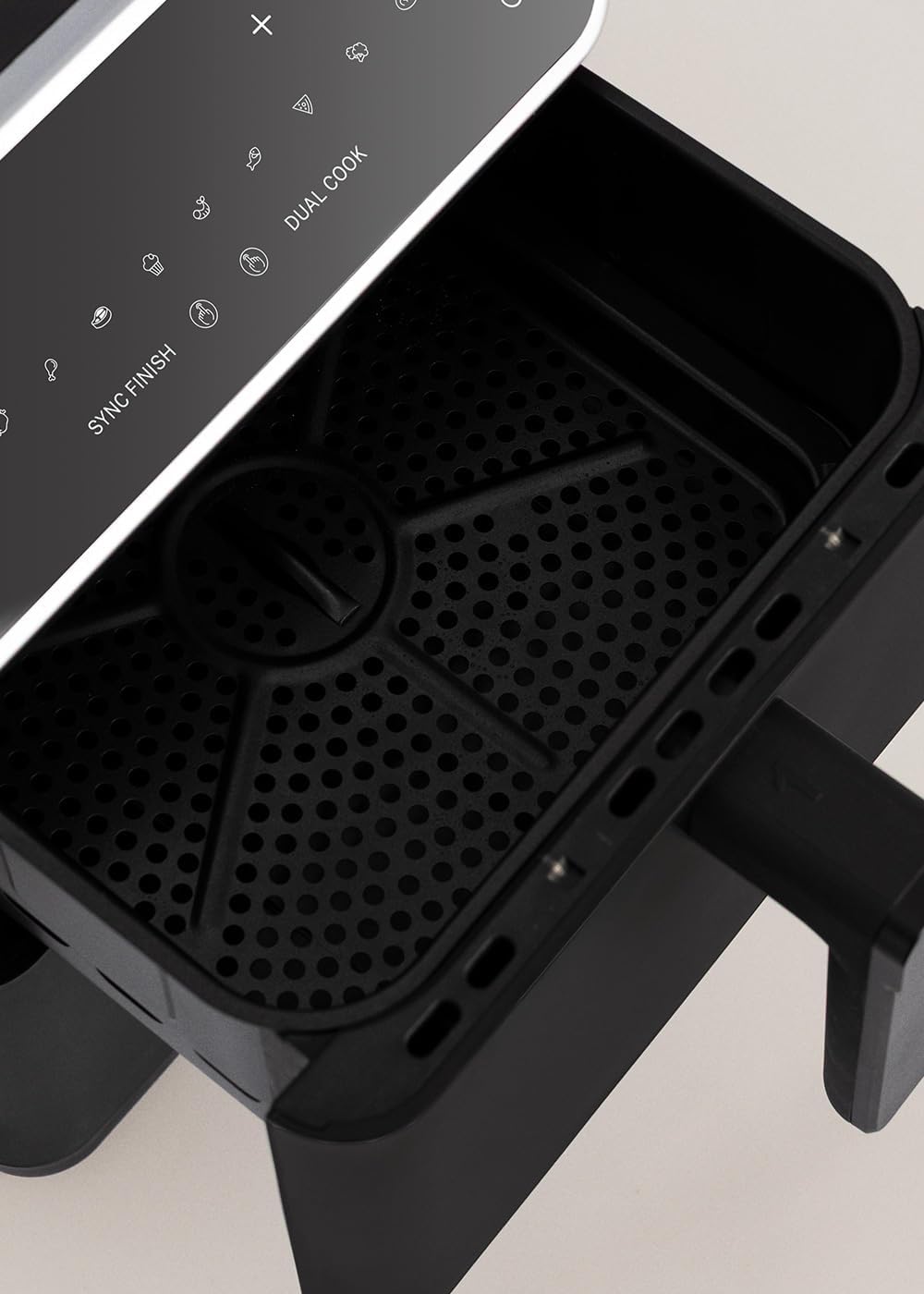 Close-up of the CREATE AIR FRYER DUAL STACK touch control panel.