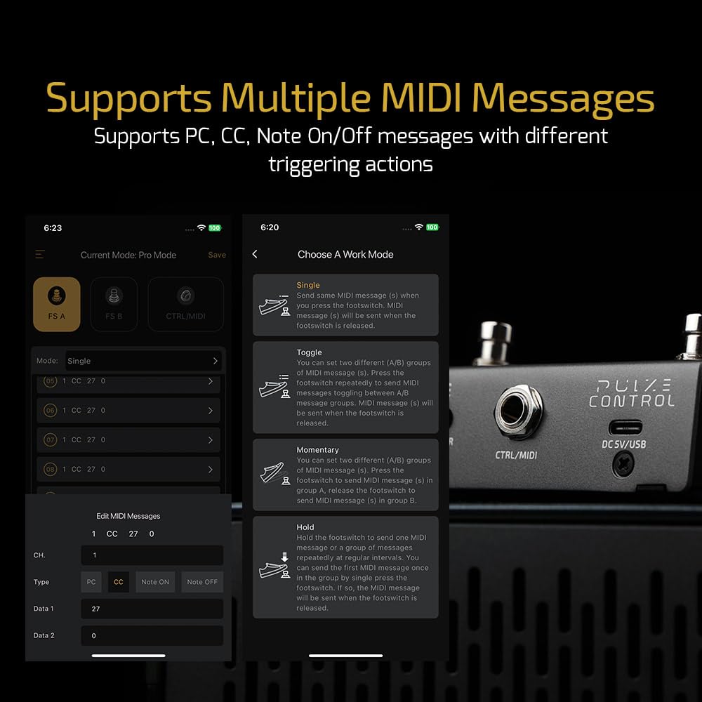 HOTONE BT MIDI Pedal Controlador de Pie 2 Botones Inalámbrico Pulze Control