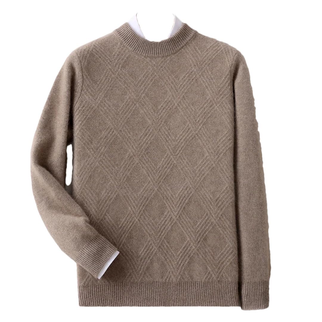 Suéter de invierno para hombre, cuello redondo, 100% cachemira, holgado y cómodo, con parte inferior de jersey.