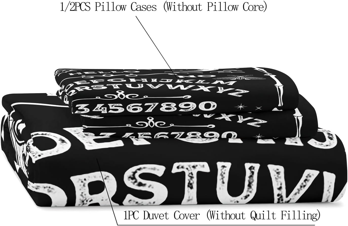 LUVIVIHOME 3PCS Witchy Duvet Cover Queen Bedding Sets, Ouija Board Tarot Palmistry Hand Sun Moon Skull Skeleton Moth Rose Gothic Spooky Occult Astrology Spiritual Black Comforter Cover, 2 Pillow Cases