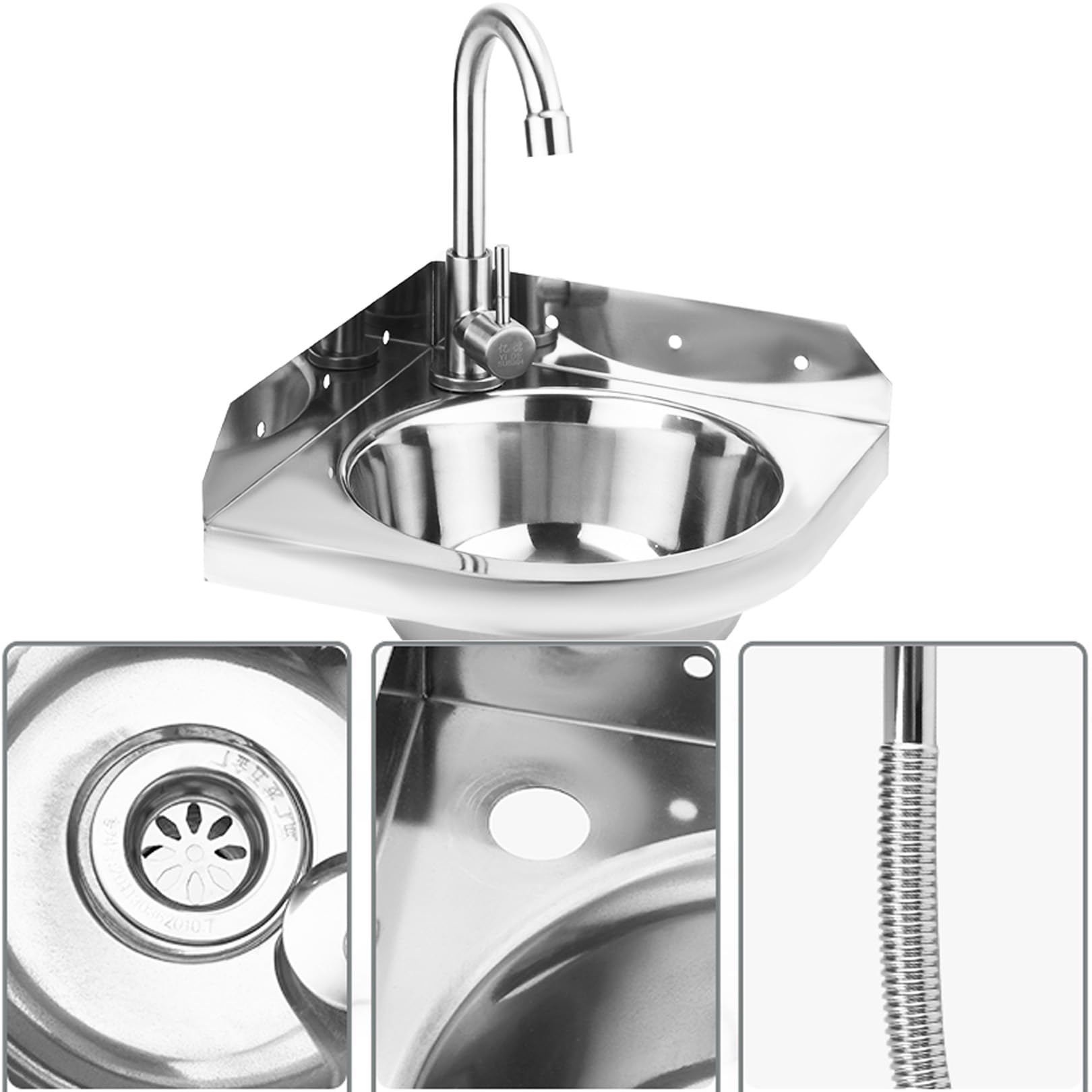 Lavabo De Esquina Compacto De Acero Inoxidable - Lavamanos Mural para Baño Y Uso Comercial