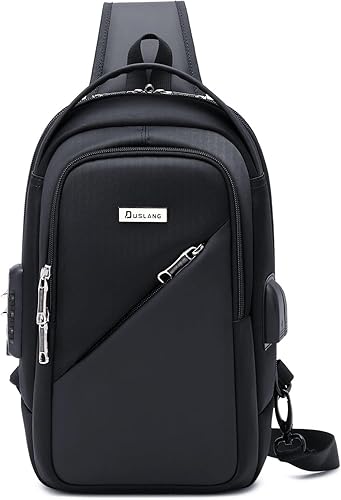 Miniatura 7 de DUSLANG Mochilas cruzadas de senderismo para hombres, mochila de hombro con puerto de cargador USB, Negro-b, Mediana, Mochilas Sling