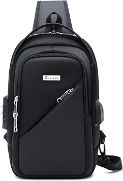 DUSLANG Hiking Daypack Shoulder Backpack Crossbody Hiking Purse for Men, Chest Bags with USB Charger Port For Casual Camping Biking Travel Cycling