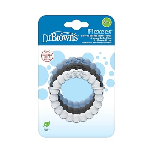 Miniatura 9 de Dr. Brown's HappyPaci - Chupete 100% de silicona, anillos mordedores con cuentas Flexees, soporte para chupete y clip para morder, triceratops